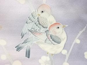 アンティーク　枝梅に小鳥模様着物